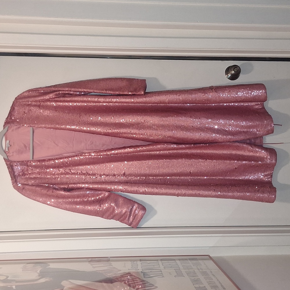 Ganni pink long sequin wrap dress jacket duster sz 34